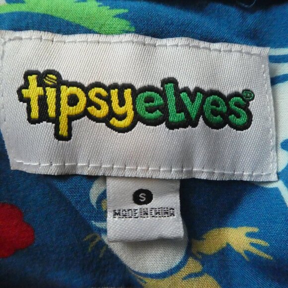 Tipsy Elves Blue Hawaiian Santa Short Sleeve Button Down Shirt Mens Small - Picture 4 of 5